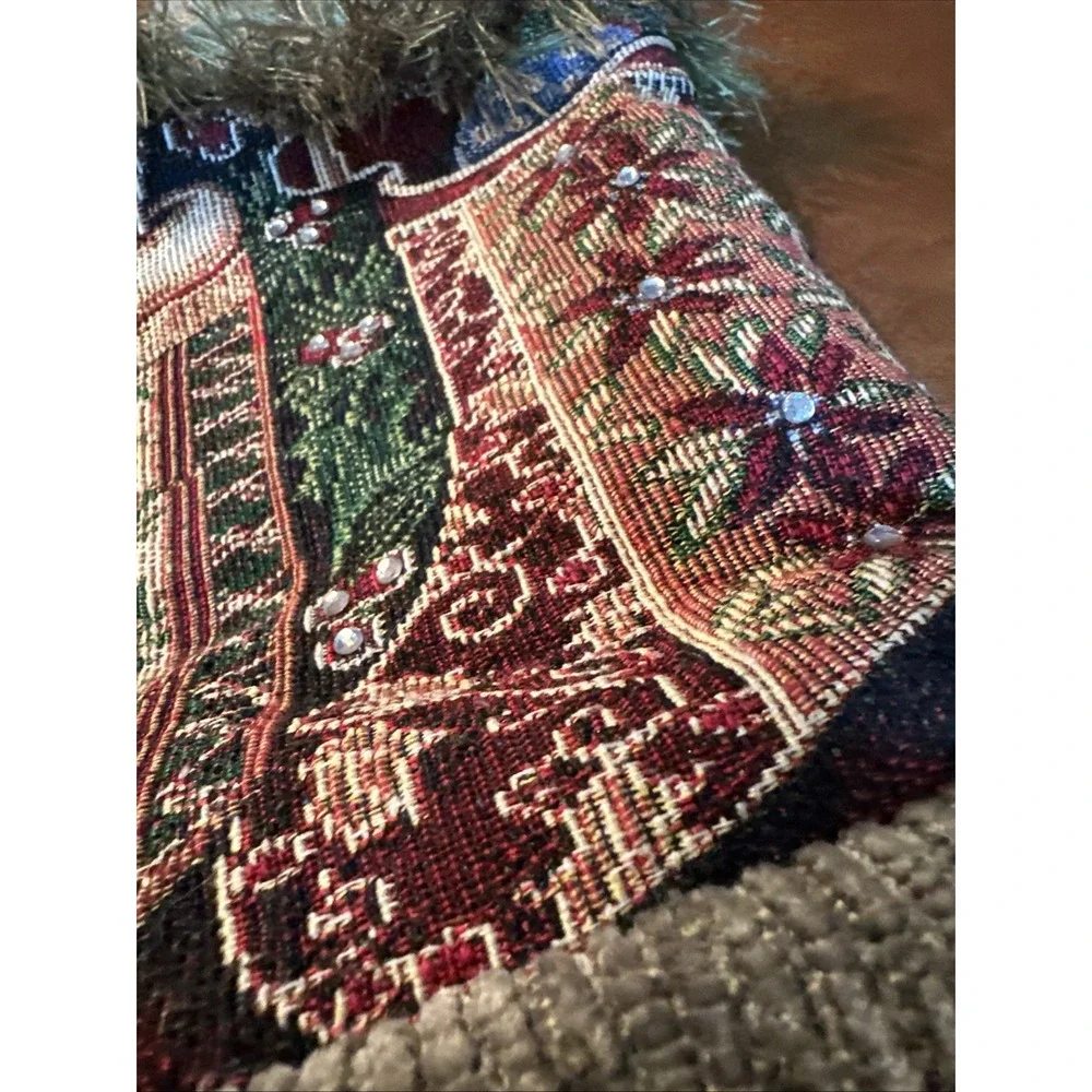 VTG Handmade Tapestry Christmas Tote Bag with Christmas Stockings And Bling